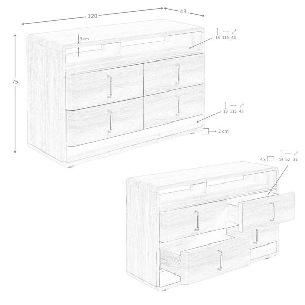 Angel Cerdá Walnut and Black Pvc Chest of Drawers 7226