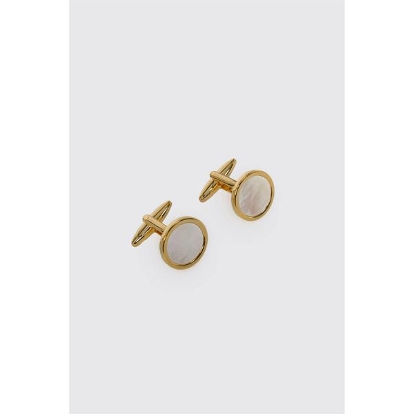 Limehaus Gold Round Mother Of Pearl Cufflinks