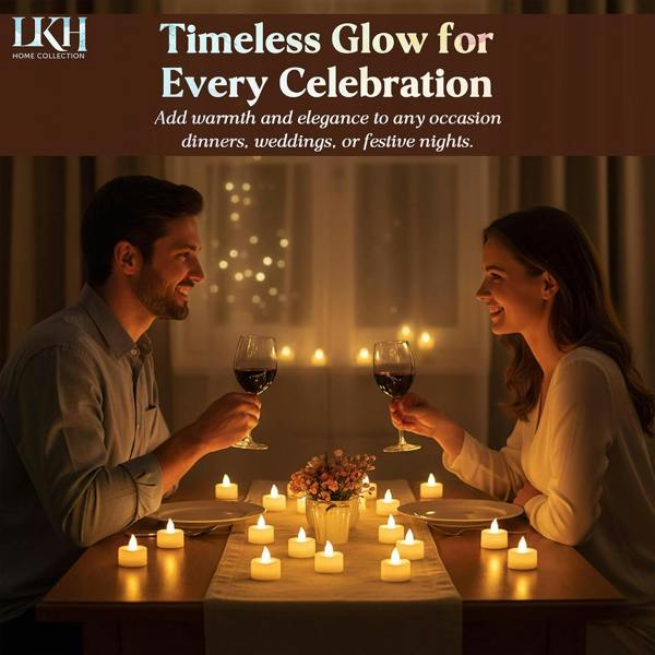 LKH HOME COLLECTION LED Tea Lights Candles – Pack of 12 Battery Operated Tea Light Votive Candles – Flameless Warm White LED Candle