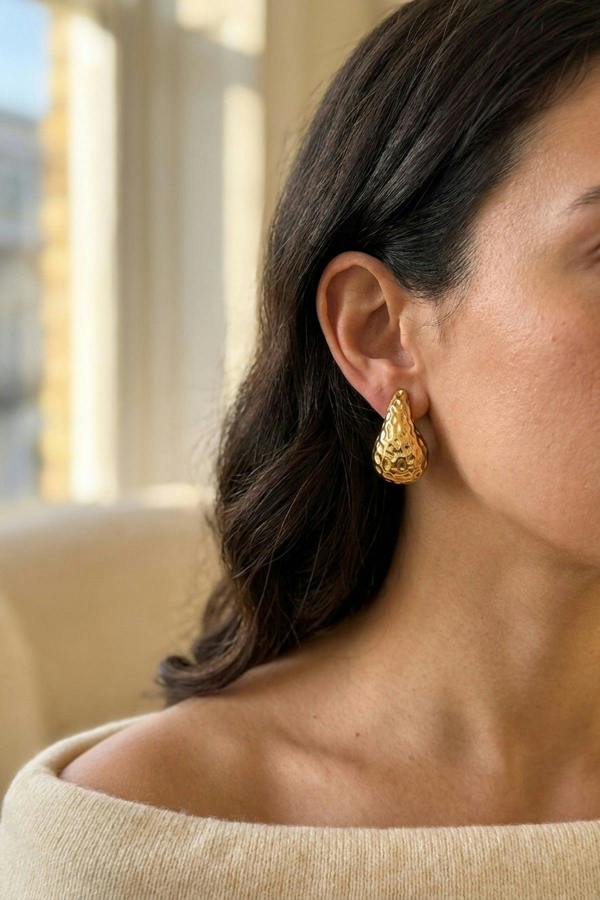 ARIIRA Marigold Hammered Gold Tone Teardrop Studs