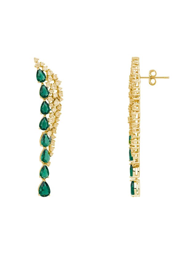 Latelita Baroness Gemstone Drop Earrings Emerald Gold