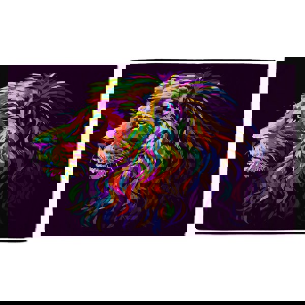 Benjamin Tate Design Abstract, multicolored profile portrait of a lion's head on a purple background in popart style (Bath Towel)