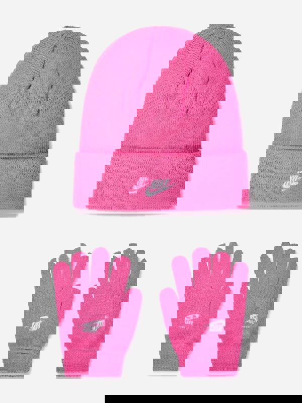 Nike Girls Futura Beanie Hat And Gloves Set in Pink