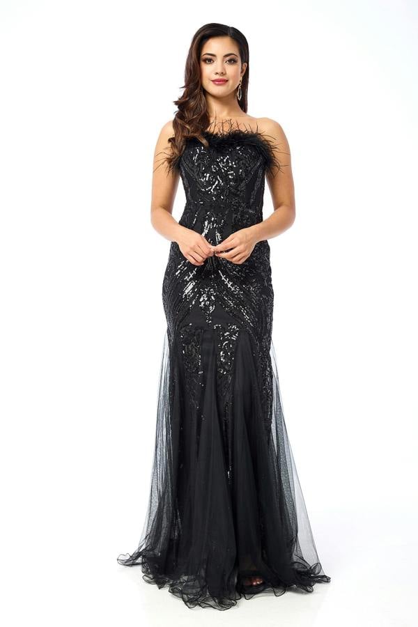 LuvForever Renisa - Black Bandeau Sequin Maxi Dress