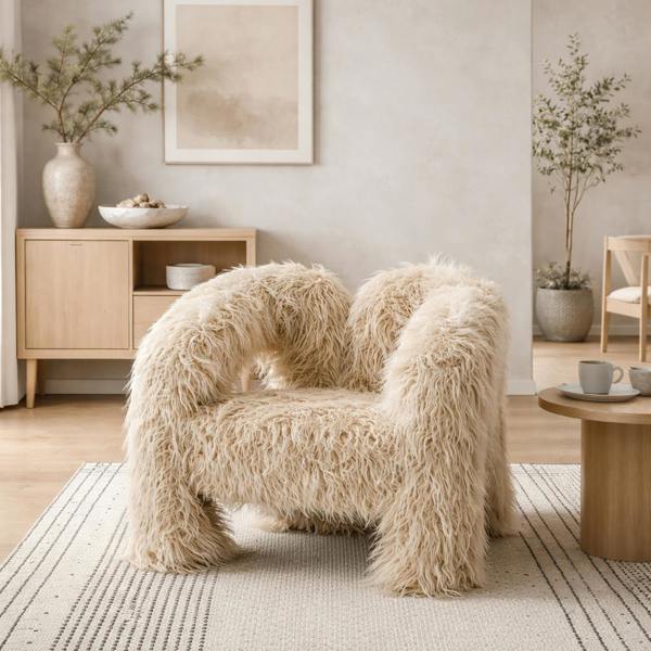 Wyld Haus Frida Quirky Furry Ivory Armchair