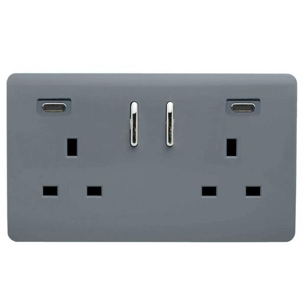 Trendi Switch 2 Gang USB 24W Type C USB Plug Socket in Warm Grey