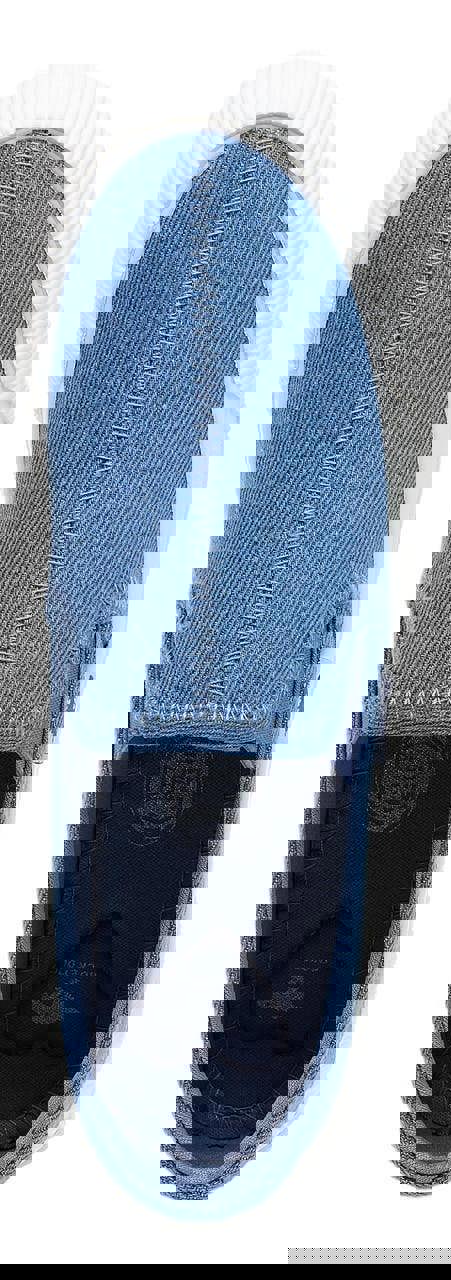 Rocket Dog Cheeryful Womens Slip On Casual Trainers Shoe, blue denim slip-on sneaker with white rubber sole and elastic side panels for easy wear and comfort.