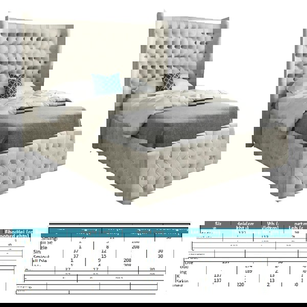 Casa Magna Florence Wide Winged Upholstered Soft Velvet Bed Frame - Cream