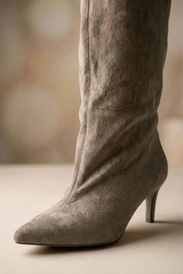 Ines Faux Suede Over The Knee Boots - Khaki