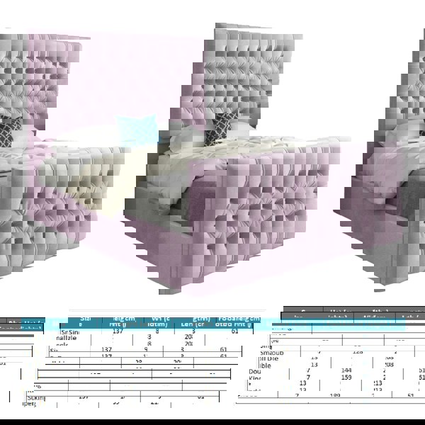 Casa Magna Novara Upholstered Soft Velvet Bed Frame - Pink