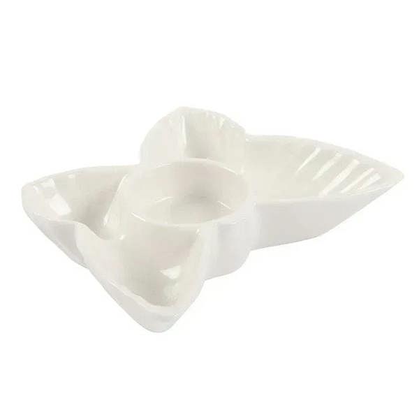 White butterfly tealight candle holder with wide wings and recessed center