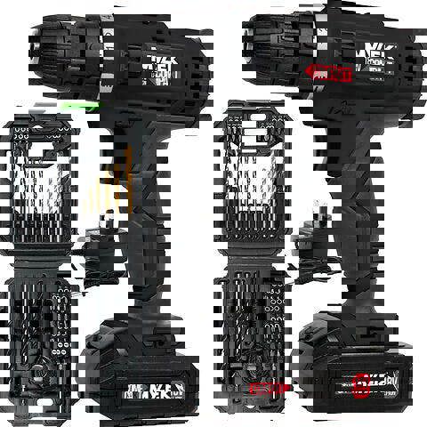 Mylek 18V Cordless Drill Electric Screwdriver Set Lithium Ion Battery Pack 18 Volts Combi Driver With MYLEK 4ORCE 56-Piece Kit