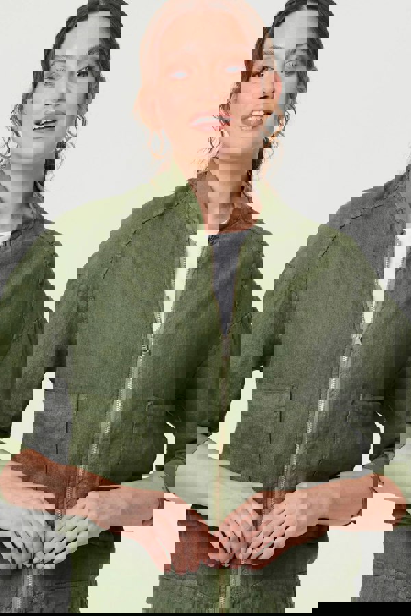 Khaki | Pocket Detail Zip Front Bomber Jacket 
