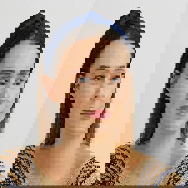 blue turban headband worn