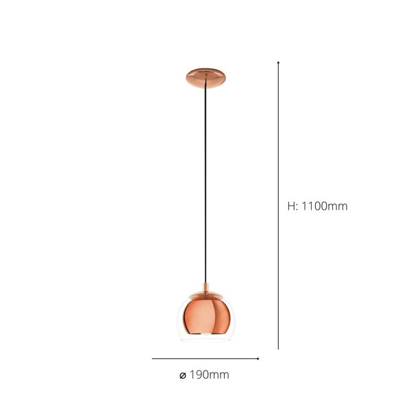 EGLO Rocamar 1-Light Copper Hanging Pendant Light With An Outer Glass Shade
