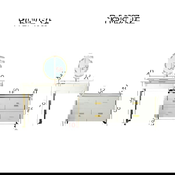 Duran Dressing Table With LED Mirror, Cream-Weilai Concept-Option 1 With 150cm Chest of Drawers-With Stool-Weilai Concept