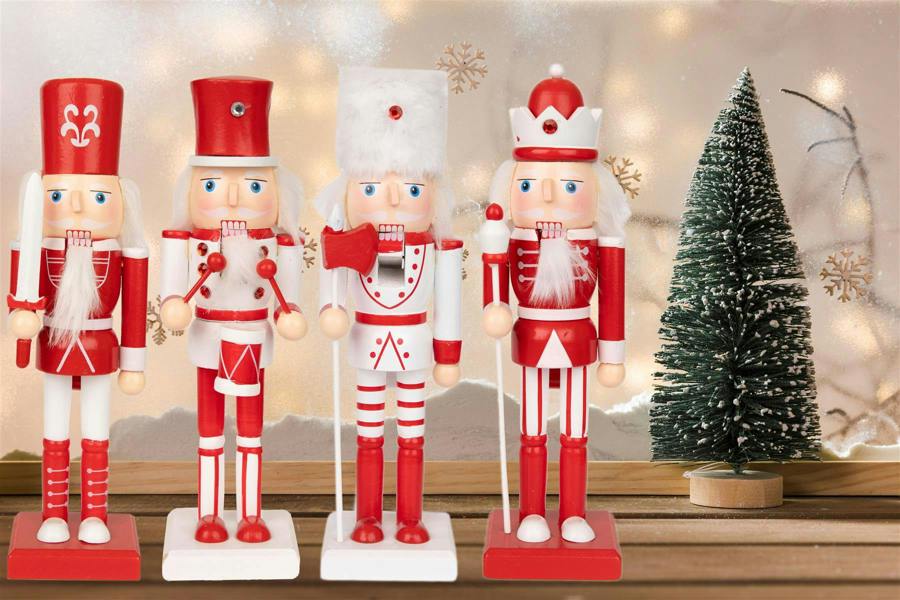 25cm Red Wooden Nutcrackers Soldiers King Drummer Christmas Ornament 4pcs Set image 6