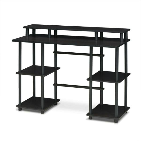 WALPLUS Turn | N | Tube Computer Desk with Top Shelf, Espresso/Black | Modern Desk Designed for Contemporary Interiors
