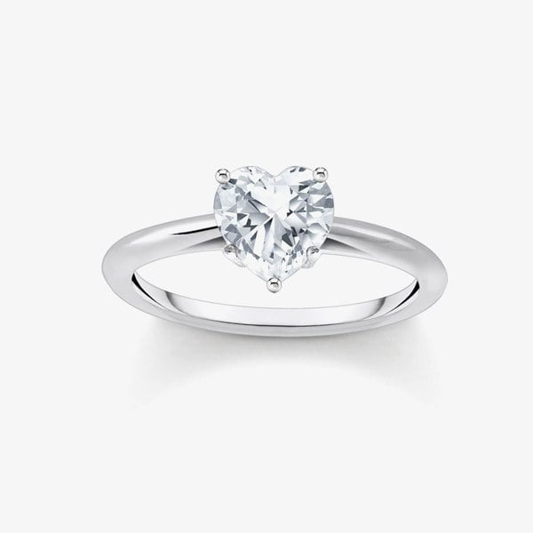 THOMAS SABO Sterling Silver Heart Shaped Cubic Zironica Solitaire Ring TR2476-051-14