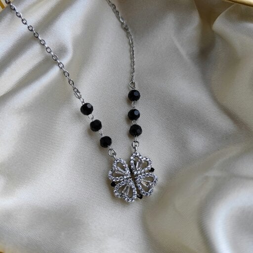The Colourful Aura Mangalsutra Four Heart Magnet Foldable Zircon Crystal Pendant Necklace - Silver - Silver