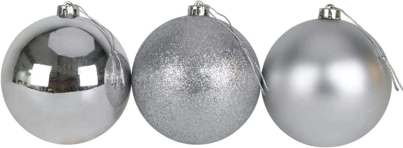 Shatchi Silver Shatterproof Christmas Baubles, Pack Size Options of 3 or 6, 10cm Tree Decorations - 6 Pack - PVC - Silver