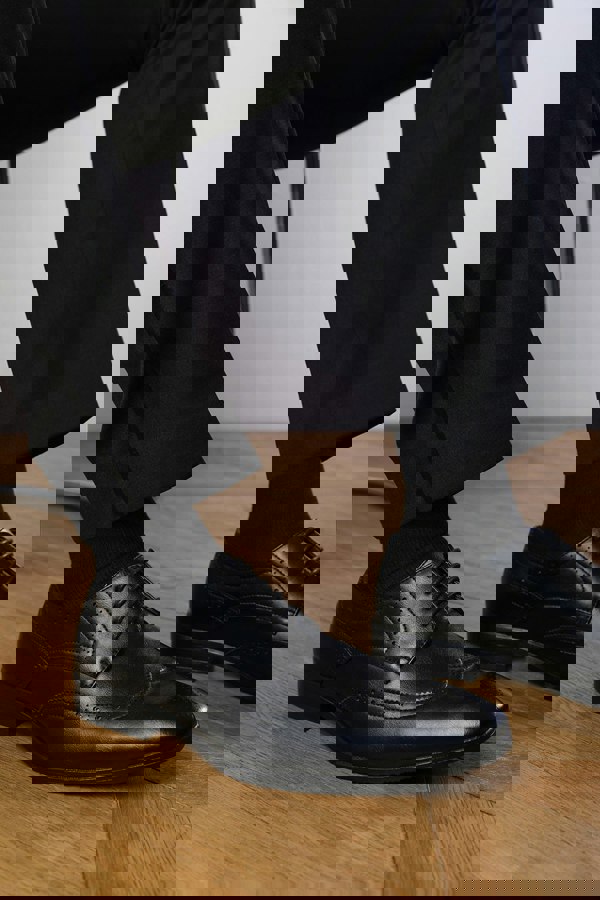 Where's That From Elliot Lace Up Derby Textured Formal Dress Work Shoes in Black Faux Leather