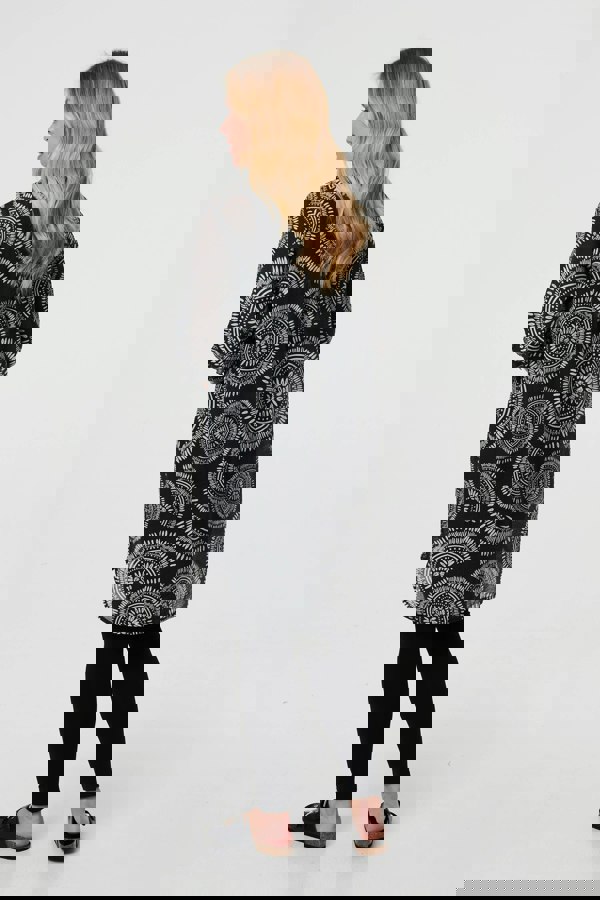 Black | Abstract Sheer Relaxed Longline Blouse
