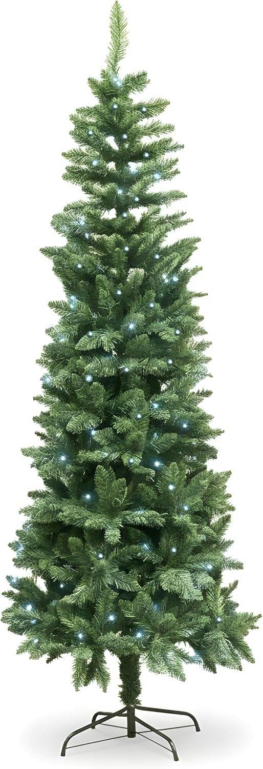 4ft to 8ft Slim Pre-Lit Green Christmas Trees with Cool White LEDs and Metal Base image 1