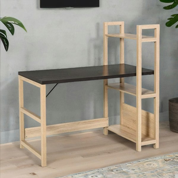 Rafaelo Mobilia 120CM Computer Desk With 3 Shelves Natural Brown