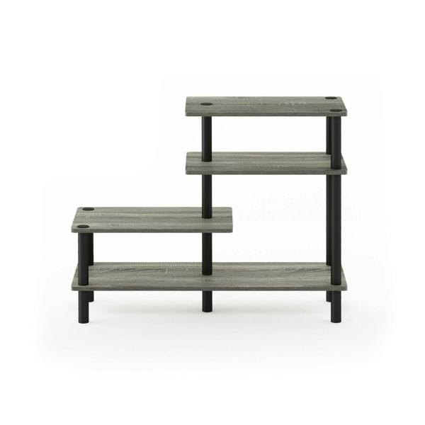 WALPLUS Versatile Turn-N-Tube 3-Tier Side Display Rack, French Oak Grey/Black for Entryway