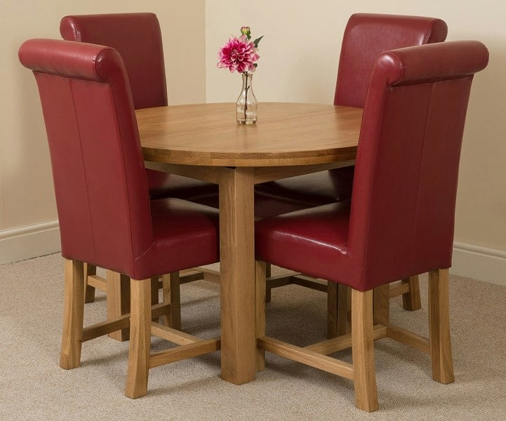 That's Furniture Edmonton Round Extendable Oak Dining Set with Washington Leather Chairs