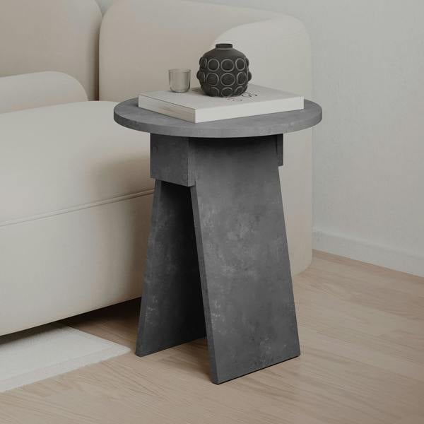 Decortie Modern Chen Side Table Round Shape Particle Board 2 Legs Coffee Table 42(W)x42(D)x50(H) cm