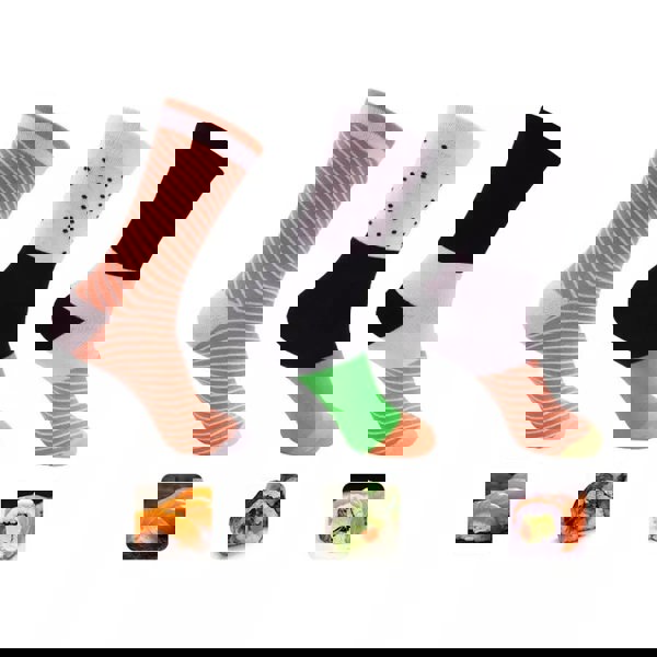 Anysox Anyfootwear 3 Pairs Multi-color Size 5-11 Fashion Socks With Sushi Happy Harajuku Skate Cotton Comfortable To Wear Perfect Christmas Gift