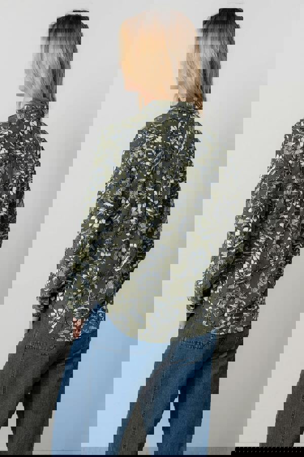 Lily & Me Patsy Cotton Pincord Floral Shirt Moss