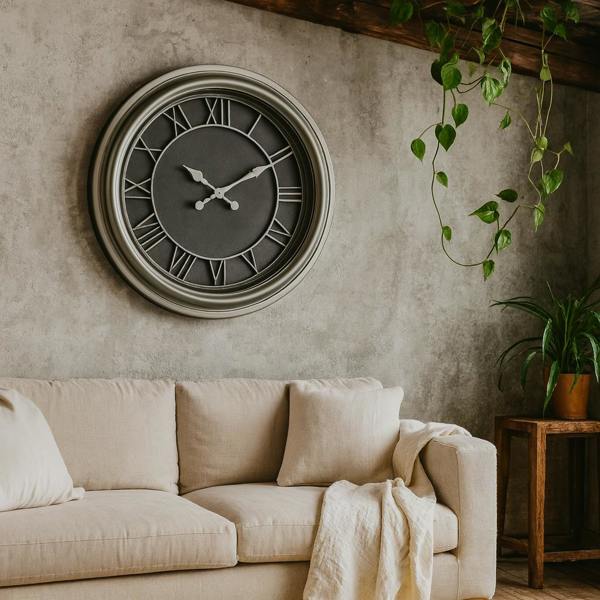 Wyld Haus 59cm Black Round Roman Numeral Wall Clock