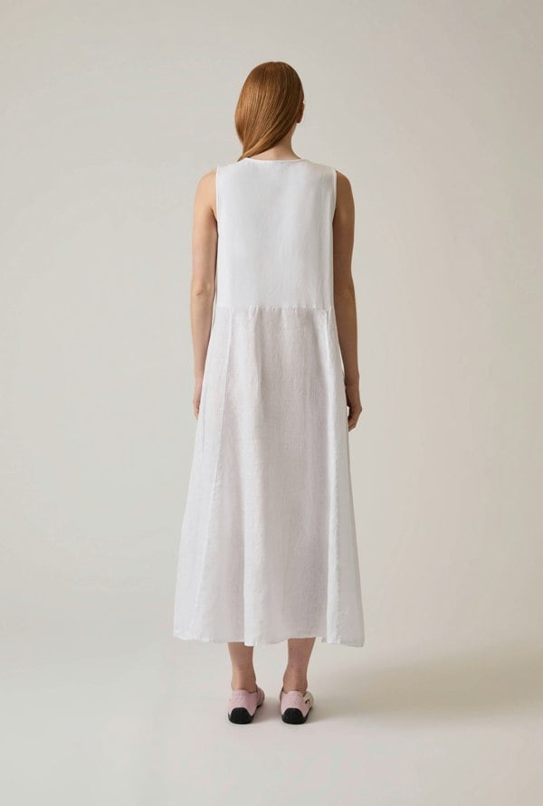 White linen maxi dress sleeveless ankle length