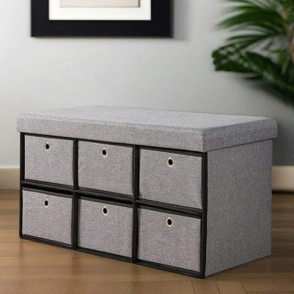 Rafaelo Mobilia Ottoman Storage Box Grey With 6 Drawers