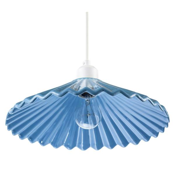 Modern Blue Nova Gloss Ceramic Pendant Light Shade with Rippled Body Image 5