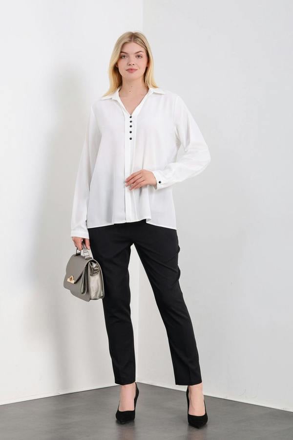 Hoxton Gal Oversized Long Sleeves Blouse Shirt with Button Details in White