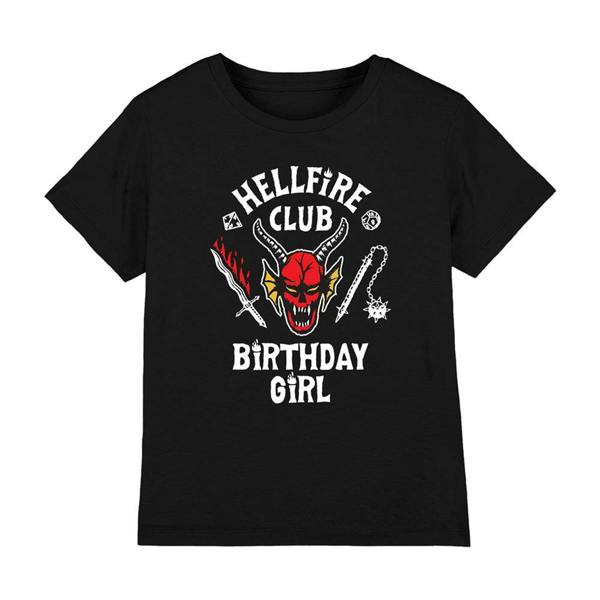 Stranger Things Childrens/Kids Hellfire Birthday Girl T-Shirt - Black - 