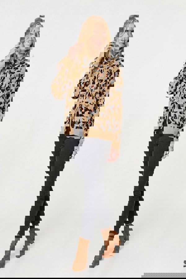 Brown | Animal Print Tie Front Cardigan
