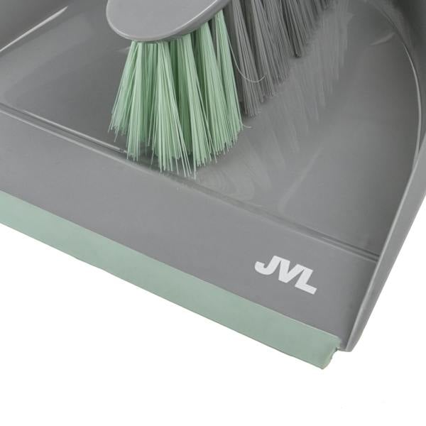 JVL Dust Pan And Brush Set / Rubber Grip - Grey