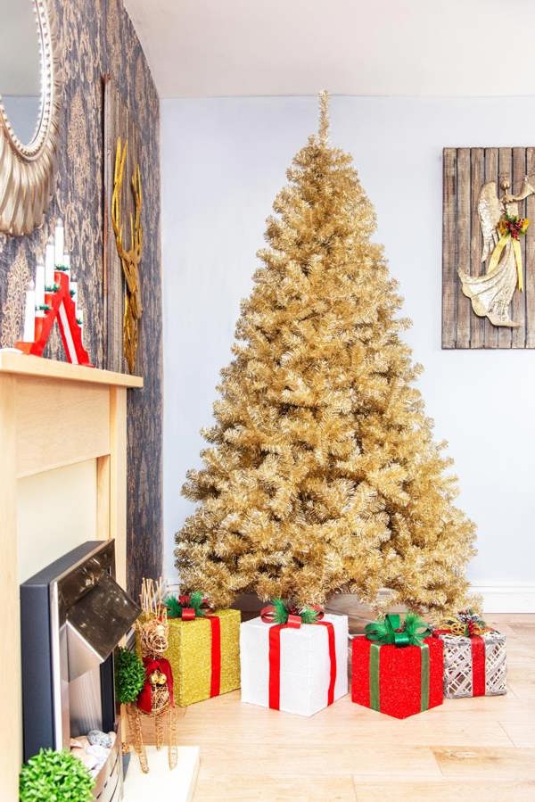 4ft to 7ft Champagne Gold Artificial Christmas Tree with Hinged Branches and Foldable Stand image 2