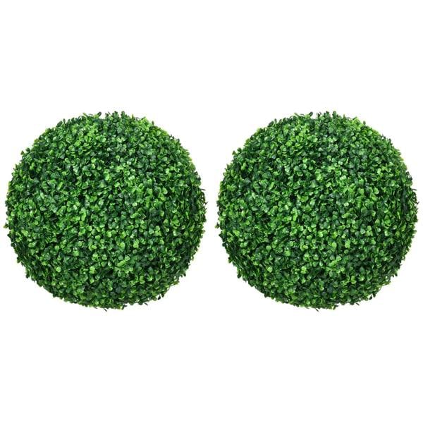 Set of two green artificial boxwood topiary balls, round foliage decor