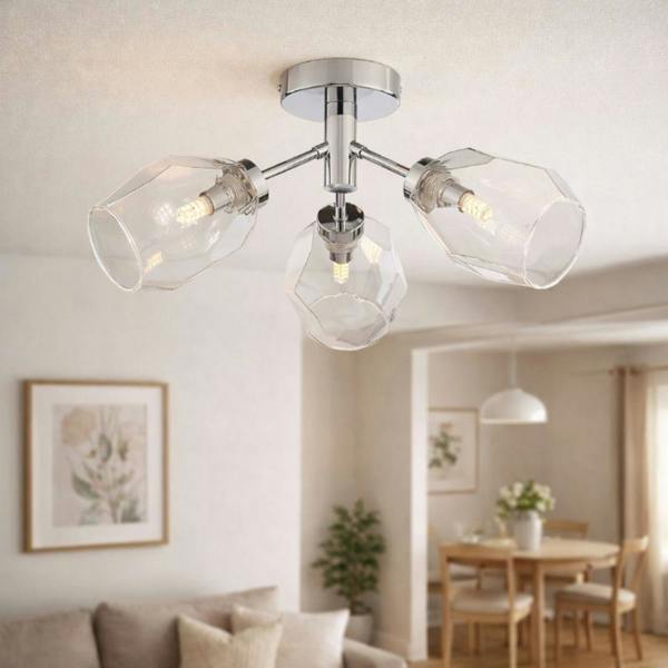 Pagazzi Lighting Leonie 3-Light Polished Chrome Semi-Flush Ceiling Light