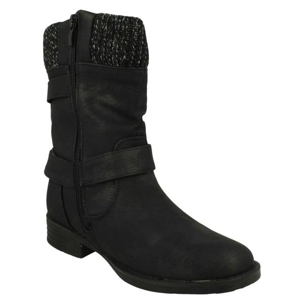 Spot On Ladies Spot On Warm Lined Buckle Detailed Mid Calf Boots F51182