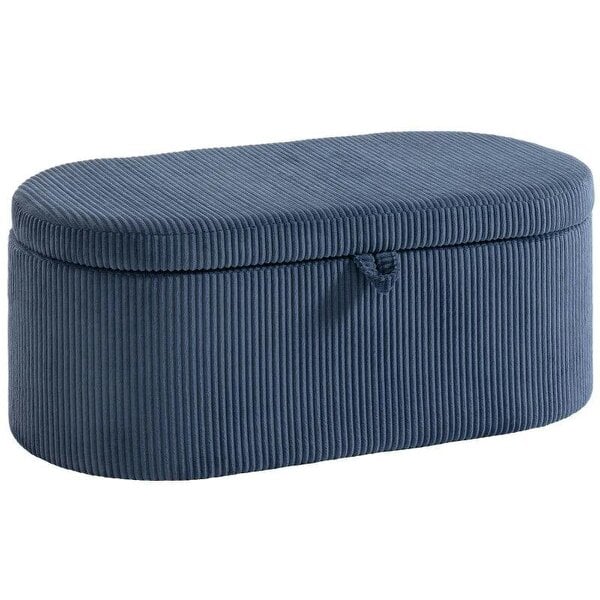 Storage Ottoman, Corduroy Upholstered Ottoman Storage Box with Padded Seat, 105 x 51 x 49 cm, Blue