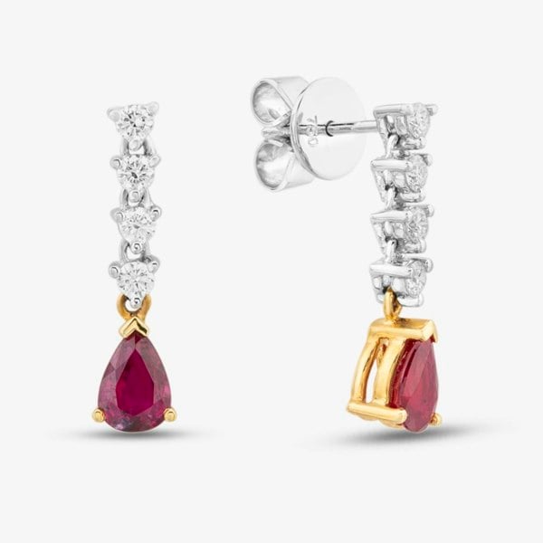 T. H. Baker 18ct Two Colour Gold Ruby & Diamond Dropper Earrings 39724