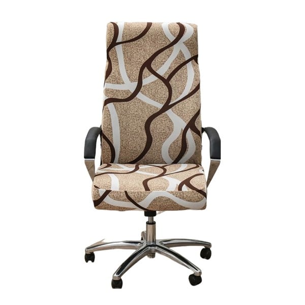 Anyseat Office Chair Cover Brown Wave Line Large Non-Slip Rotating Seat Case Universal Armrest Chair Protector
