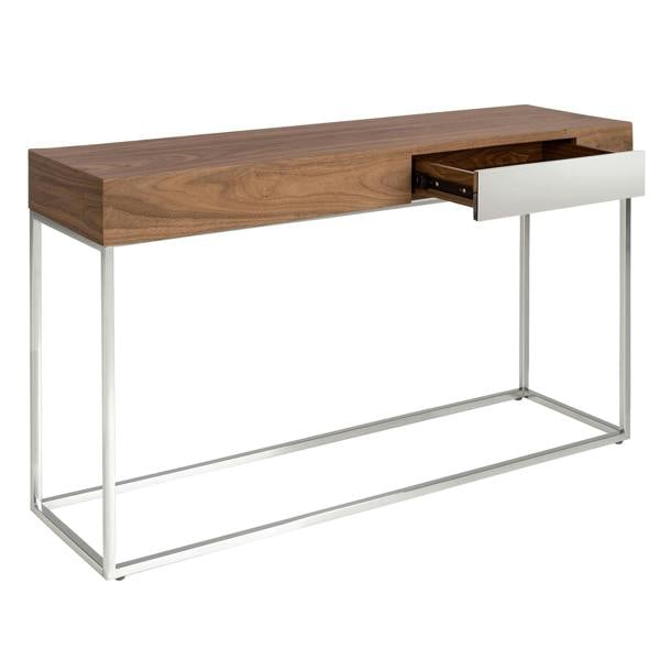 Angel Cerdá Rectangular Walnut and Chromed Steel Console Table 3111